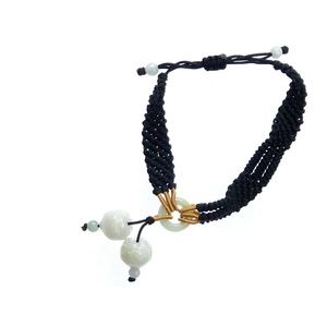 White Jadeite Jade Lotus Flower Bracelet Adjustable Knotted Macrame Boho Jewelry